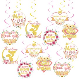 12 Pcs Mother's Day Ceiling Foil Swirls,Happy Mothers Day Decorations Hanging Swirls,Mother's Day Party Decorations Supplies,Ceiling Foil Swirls for Mother's Day Mom Birthday Party Supplies