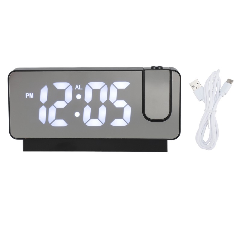 Projection Alarm Clock USB Rechargeable White Light Snooze Function Adjustable