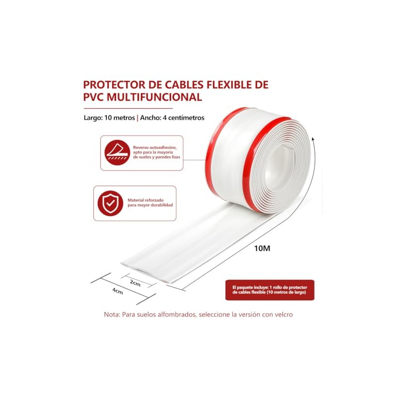 Canaletas para Cables Pared 10m,Protector de Cable PVC Autoadhesivo,Esconder Cables