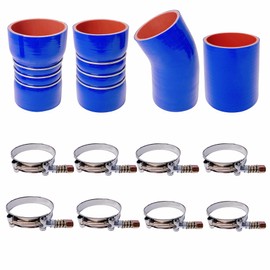 LSDZWORK Turbo Intercooler Boots Kit with T-Bolt Clamp for Ford F250 F350 6.0L Diesel Powerstroke 2003-2007 (Outer Blue and Inner Red)