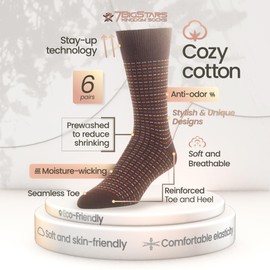 7BIGSTARS KINGDOM Men's Dress Socks Cotton -6 pack- Novelty Casual Seamless Argyle, Polka Dot, Striped Sock Size 10-13 Shoe Size 9-12 L Red, Charcoal, Black