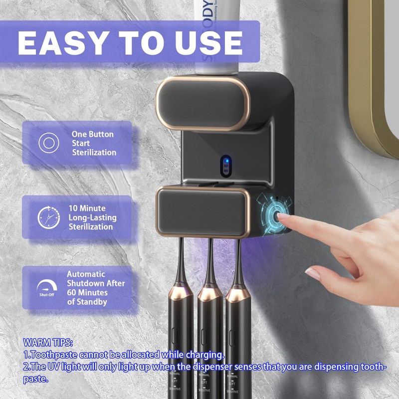 Automatic Toothpaste Dispenser,Wall Mounted Electric Toothpaste Dispenser with 3 Toothpaste