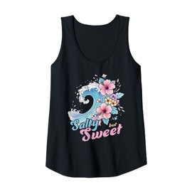 Womens Salty but Sweet Wave Hibiscus Floral Tropical Surf Aesthetic Tank Top