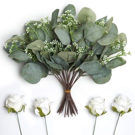 18 Pcs Artificial Seeded Eucalyptus Leaves Stems Faux Silver Dollar Bulk Eucalyptus Leaves Plant in Grey Green 11" Tall Artificial Greenery Holiday Greens Wedding Greenery Bouquet Floral Arrangement