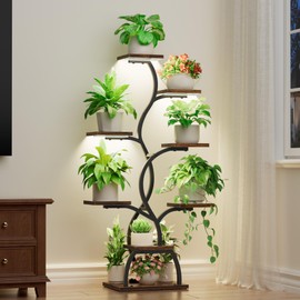 EVAWOO Plant Stand Indoor with Grow Light - 8 Tiered Plant Shelf Indoor, Corner Plant Stand, 49" Tall Plant Shelf with Lights for Indoor Growing, Lighted Flower Holder for Living Room, Balcony, Black