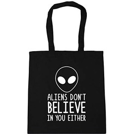 Hippowarehouse Aliens don't believe in you either Tote Shopping Gym Beach Bag 42cm x38cm, 10 litres