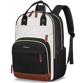 LOVEVOOK Laptop Backpack for Women, 18 Inch Travel Laptop Bag, Beige-Black