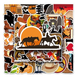 50PCS Western Cowboy Stickers,Western Cowboy Stickers,Teens Boys and Girls Sticker Pack Vinyl Skateboard Guitar Door Laptop Luggage Car Bike Water Bottle Birthday Party Supplies Stickers