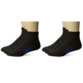 Top Flite Mens Sport Full Cushion Quarter Socks 6 Pair Pack (L - USA Shoe 9-13, Black)