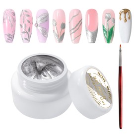 U-Shinein 3D Nail Sculpting Gel,Non Wipe Painting Nail Polish Gel with Nail Painting Pen for Art Carving Modeling,Rub Chrome Nail Powder,and Nail Painting UV/Led Manicure DIY, #Silver