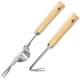 Gentpovth Pack of 2 Stainless Steel Gardening Hand Weed Cutters, Labour-Saving Efficient Weed Cutter with Wooden Handle, Root Removal Artifact, Garden Tool for Removing Moss, Weeds