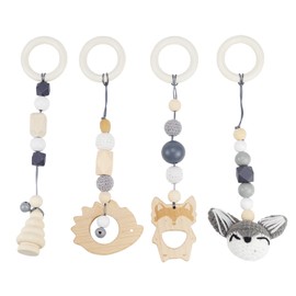 Play Arch Baby Toy from 0 Months 4 Pieces Play Arch Baby Toys Play Arches Baby Gym Pendant Wooden for Girls Boys Baby Toy for Baby Seat Pram Car Seat Toy (Grey)