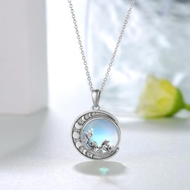 SCZKLAQ Moon Mushroom Necklace for Women 925 Sterling Silver Chanterelle Mushroom Pendant Moonstone Moon Phase Necklace Moonstone Jewelry Gifts for Women