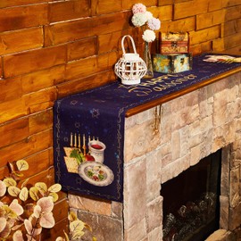 Tessco Set of 7 Happy Passover Table Runner and Passover Placemats Pesach Star of David Passover Menorah Jewish Decor Jewish Table Decor for Feast Mode Festival Holiday Party Kitchen Dining Room Home