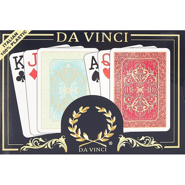 DA VINCI Persiano, Italian 100% Plastic Playing Cards, 2-Deck Set Poker Size Jumbo Index, with Hard Shell Case and 2 Cut Cards