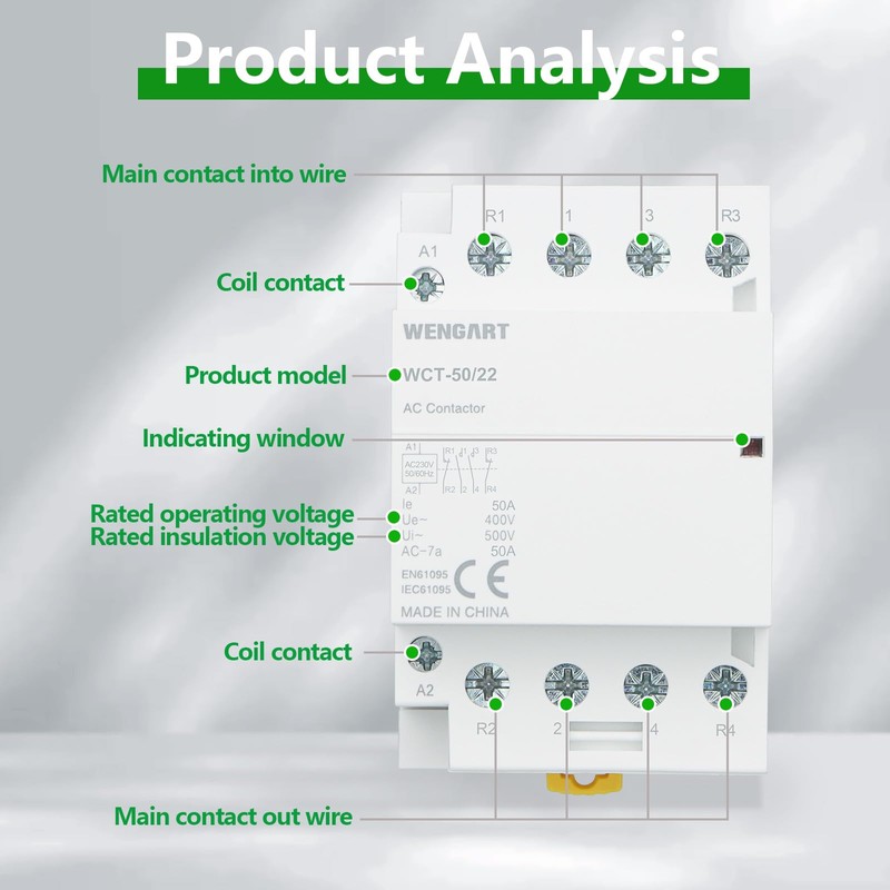 Wengart Compact AC Contactor WCT-50, 2NO2NC AC230V 50A, Built for