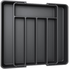 AUJEN Cutlery Tray for Drawers, Removable Cutlery Tray for Drawers, Practical Drawer Insert, Expandable Drawer Organiser, Efficient and Versatile Kitchen Organiser, Black