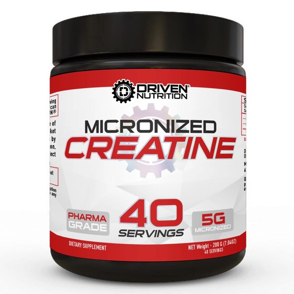 Driven Nutrition Creatine, 200g - Unflavored Micronized Powder - Enhance Physical Performance & Cognition - 5g Per Serving for Reduced Fatigue & Increased Strength, Muscle Mass, Endurance, & Speed