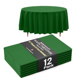 Exquisite 66% Thicker Premium Emerald Green Round Tablecloth 0.5 Mil 12 Pack Plastic Table Cloth Disposable 84 Inch Round Plastic Tablecloth Won't Tear Easily Like Cheap Thin Brands