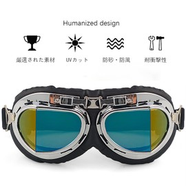 evomosa Motorcycle Motocross PC Lens Foldable Ski Goggles Windproof Dustproof Retro Vintage Oval Foldable Bike Goggles (Blue)