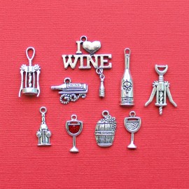 Unbranded Wine Charm Collection Antique Silver Tone 9 Different Charms - COL015