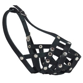 Secure Real Leather Mesh Basket Dog Muzzle - Spaniel, Poodle, Schnauzer (Circumference 9", Snout Length 2.7")