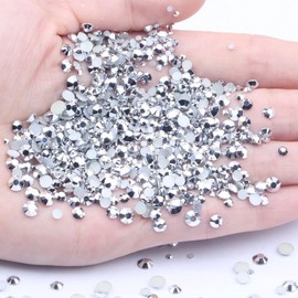 1440PCS Flatback Rhinestones Gems Champagne Gold Glass Crystal Rhinestones Gems for Nail Art/Face Decor/Craft 1.3-2.8MM (White)