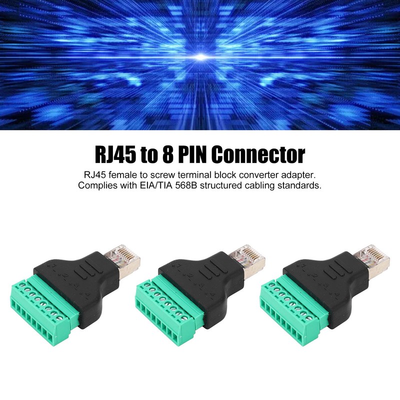 3Pcs RJ45 Screw Terminal Adapter RJ45 Female Thread to 8
