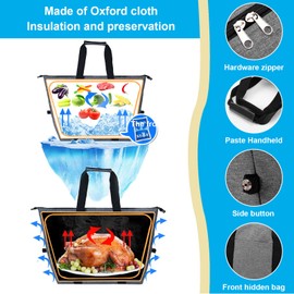 Fhioevt Foldable Cool Bag, 20-Litre Large Picnic Bag, Cooler Bags, Thermal Bag with Insulation Foldable, Insulated Cooler Bag for Camping, Picnic, Food Transport, Shopping (Black)