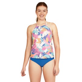Speedo Women's Standard Swimsuit Top Tankini Adjustable High Neck, Texture Tropical, Small