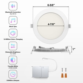 ATCD Smart Recessed Lights 6 Inch, 12W 1080LM RGBCW Canless Recessed Lighting Bluetooth Connect Color Changing LED Downlight CCT Dim Ceiling Lights with Junction Box for Party Home 4 Pack