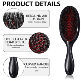 Hair Brush, Natural Boar Bristle & Nylon Paddle Hairbrush Soft Bristles Comb for Gentle Detangling, Anti-Static Reducing Frizz and Breakage for Fine Thin Curly Thick Hair Wet Dry Use, Hair Extensions