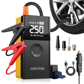 ANOFENG 4 in 1 Portable 23000mah Car Air Compressor with Jump Starter,150 PSI Air Pump 12V Jump Box Car Battery Jump Starter (7.5L Gas/5.5L Diesel) with Jumper Cables,3 Modes Flashlight 2000A