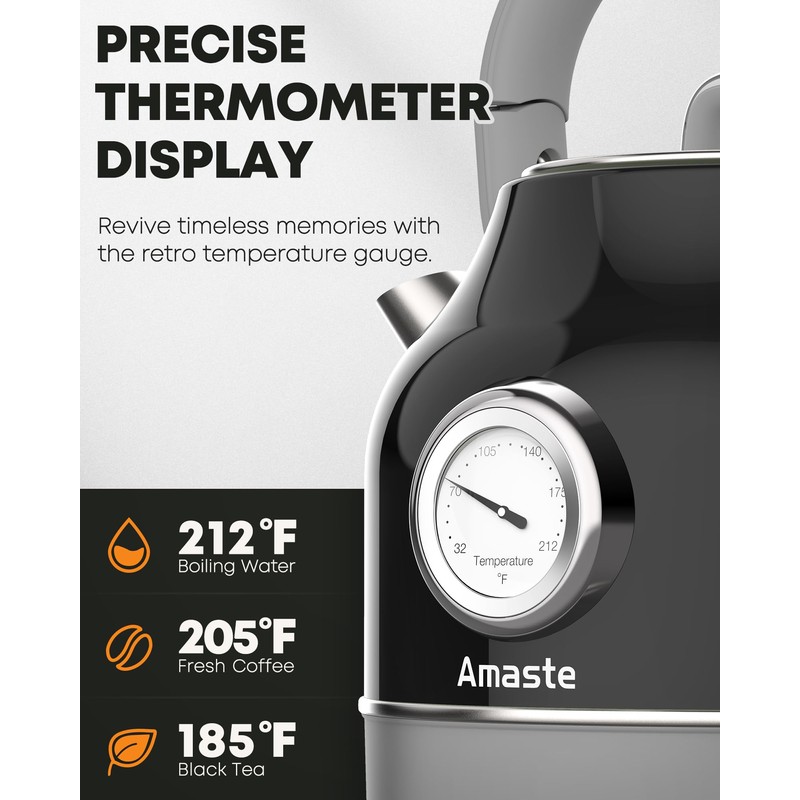 Amaste Electric Kettle, Retro Electric Tea Kettle With Thermometer, 57