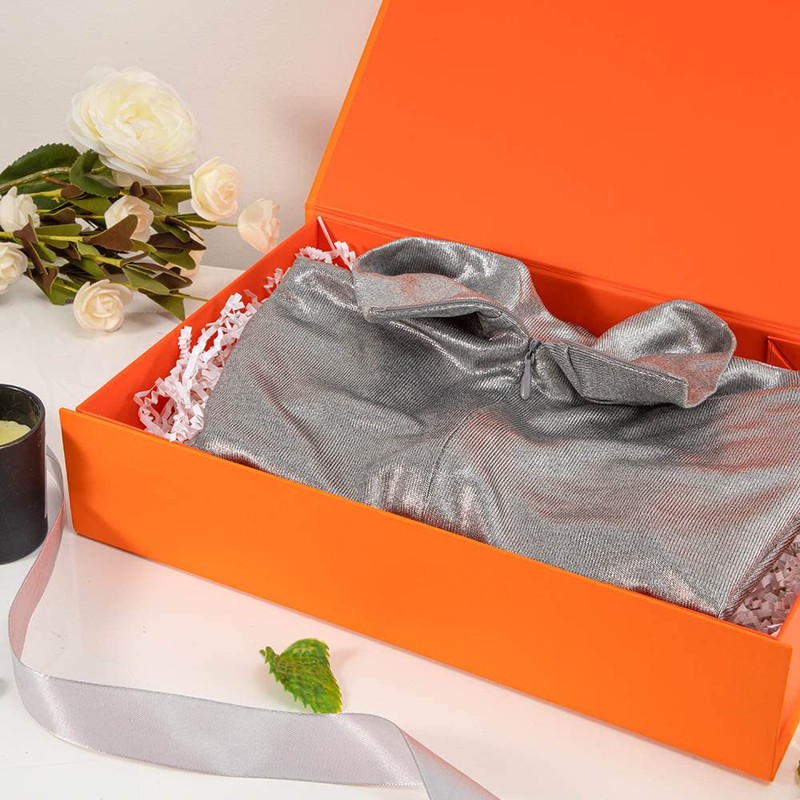 OBMMIRAO Orange Gift Box with Lid 12x8x2.5 Inches, Shirt Gift