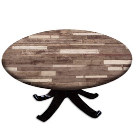 Wood Grain Round Fitted Tablecloth, Floor Textured Planks Elastic Edge Table Covers, Great for Indoor and Outdoor Dining and Playing Cards Use, Fits Tables up to 28" Diameter