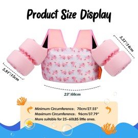 MoKo Swimming Float Vest for Kids, Swim Arm Band Cartoon Swimming Wings Pool Sleeves Shoulder Straps for Children 25-60lbs Learn to Swim, Pink & Whale