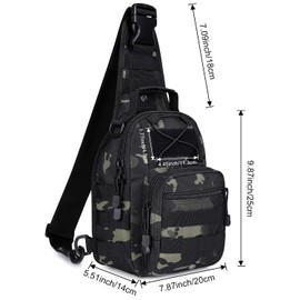 Prospo Tactical Sling Bag Pack Military Molle EDC Single Strap Daypack Outdoor for Camping, Hiking, Trekking Black CP