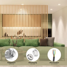 ledscom.de Zobe GX53 LED Recessed Spotlights Round Matt Chrome 6.105 W 560 lm White 107 mm Diameter Bolt Circle 90 mm Diameter Pack of 4