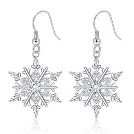 MILACOLATO 925 Sterling Silver Snowflake Earrings for Women Girls 18 Carat White Gold Plated Christmas Snowflake Fish Hook Earrings Stud Earrings Jewellery Christmas Earrings with Gift Box, White Gold