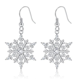 MILACOLATO 925 Sterling Silver Snowflake Earrings for Women Girls 18 Carat White Gold Plated Christmas Snowflake Fish Hook Earrings Stud Earrings Jewellery Christmas Earrings with Gift Box, White Gold