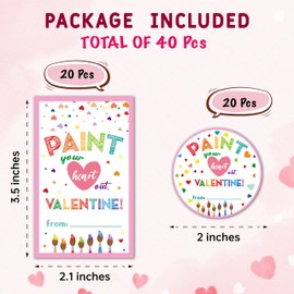 TIRYWT Paint Brush Valentine Tags Stickers 40 Pcs, Valentine's Gifts Tags Stickers, Valentines Circle Label Stickers and Rectangular Name Tags for Present Wrapping -A11