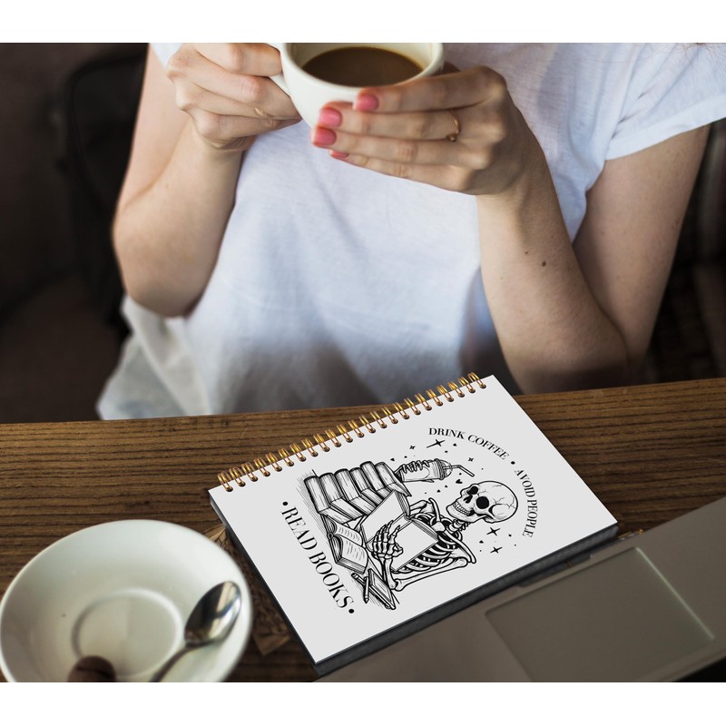 WNAGT Gothic Coffee Skeleton Book Spiral Notebook 5.5x8.3, Funny Goth