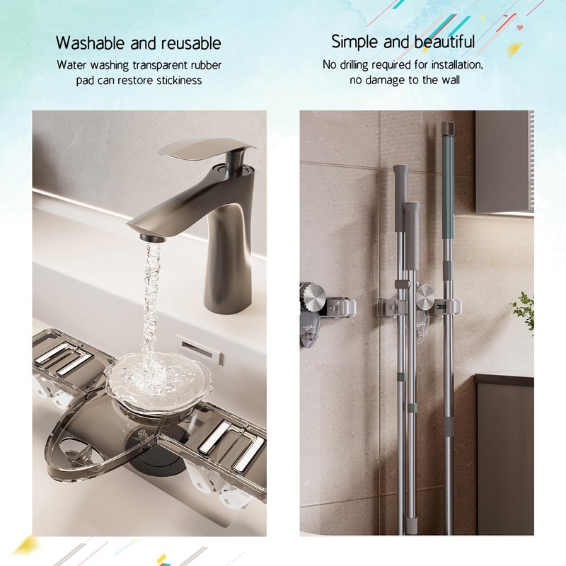 Dercyce Broom Holder Mop Hanger No Punch Broom Hanger, Wall