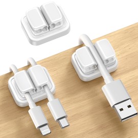 3-in-1 Cord Organizer Spring Clip Holder - Lamicall Small Desk Cable Organizer Clips, Adhesive Adjustable Wire Holder for Phone Charging Cord, Cable Management, Office Desk Accessories, White, 3Pcs