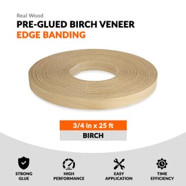 Birch Veneer Edge Banding 3/4 inch x 25 ft Pre Glued Wood Adhesive Edging Trim Tape Iron On Flexible Strips Roll Furniture Laminate Glue Plywood Sheets Strips Sheet Band Formica Glue Bendable