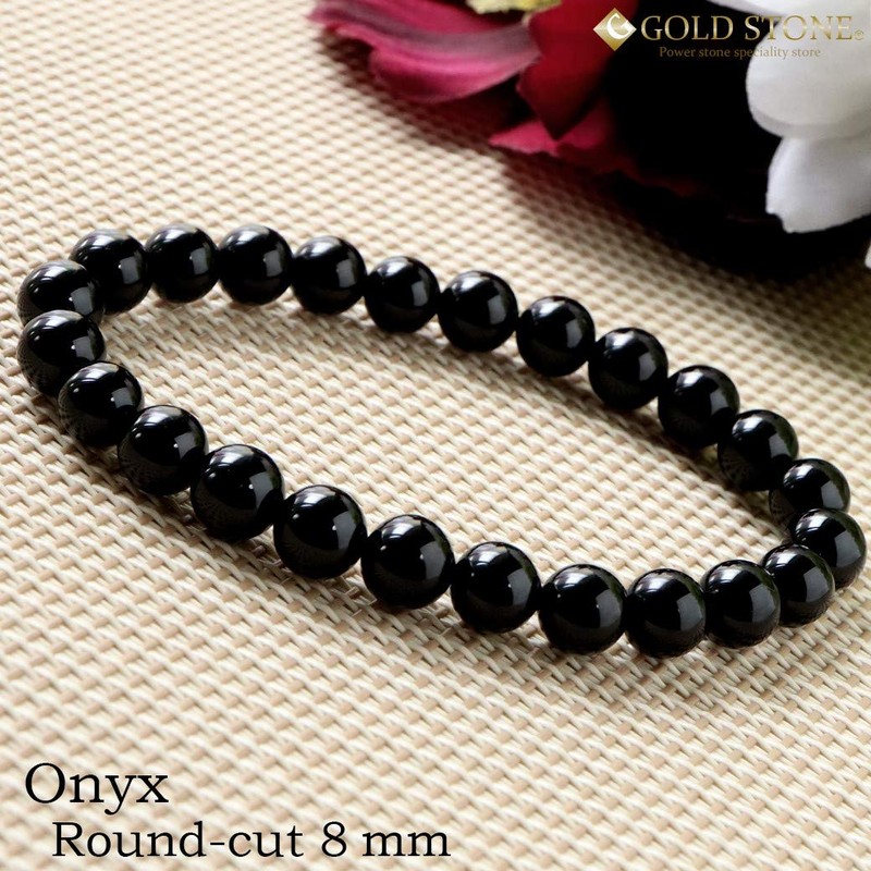 Bracelet for Men Women Onyx Black Agate Natural Stone Power