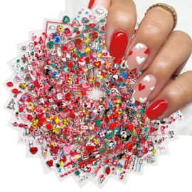 30 Sheets Valentine's Day Nail Art Stickers Red Heart Sticker Decals 3D Self-Adhesive Nail Supplies Lips Heart Letters Love Kiss Rose Flower Designs Sticker for Women Acrylic Nails Decorations