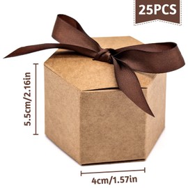 Fahibin 25Pcs Small Brown Kraft Gift Boxes with Ribbon, Hexagon Wedding Favour Paper Candy Kraft Boxes for Anniversary, Birthday Party, Bridal/Baby Shower