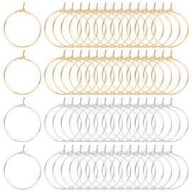 HOBBIESAY 2 Colors 60Pcs Stainless Steel Hoop Earring 20mm Hoop Earring Wine Glass Charms Gold Silver Post Hoops Big Hoop Earrings for Women DIY Dangle Hoop Earrings Making